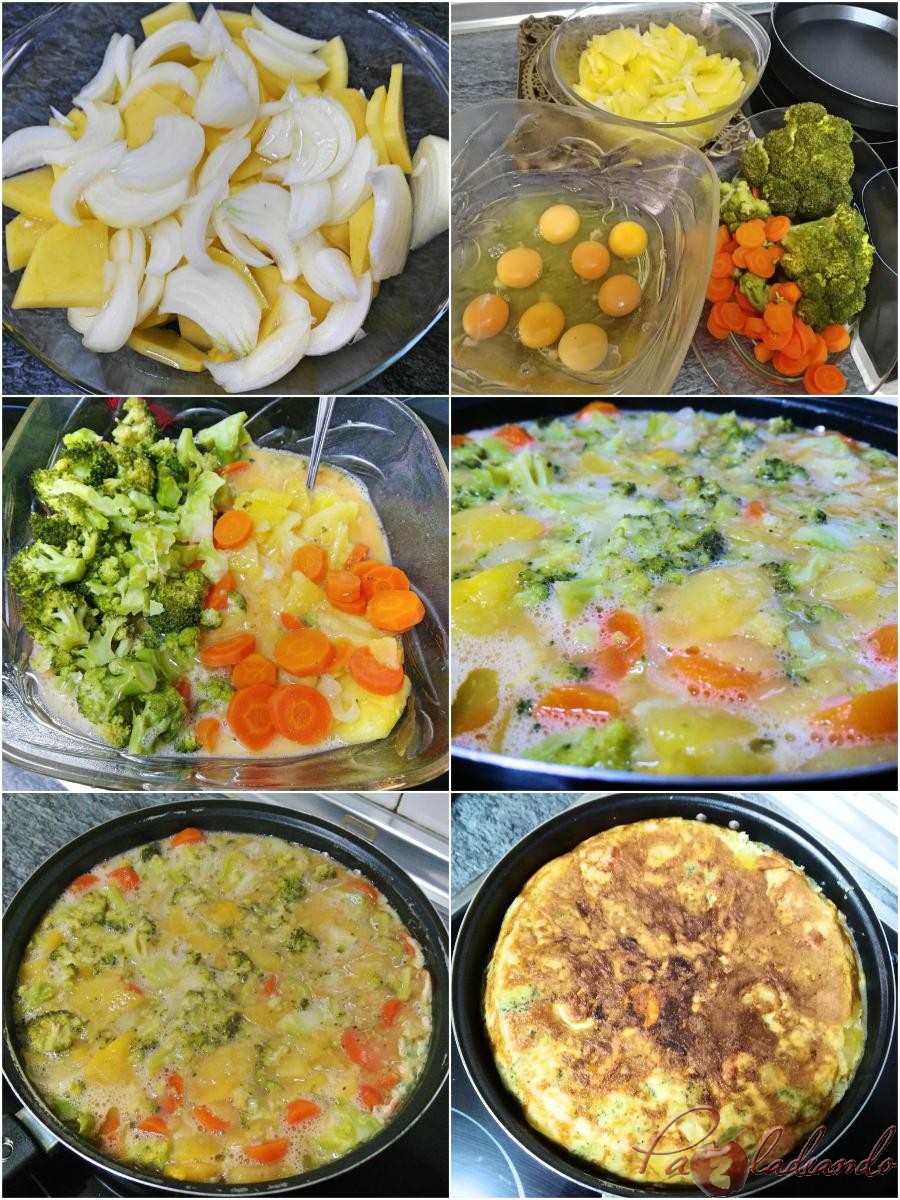 tortilla de patata y brócoli pasos