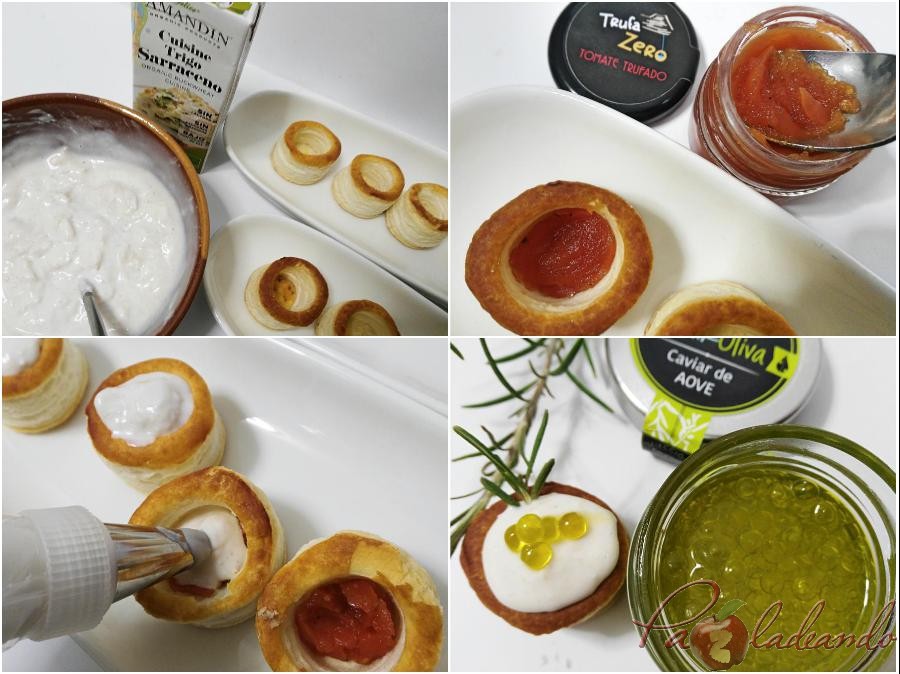 pasos mini volovanes de tomate trufado con brandada de bacalao y caviar de aove pazladeando (2)
